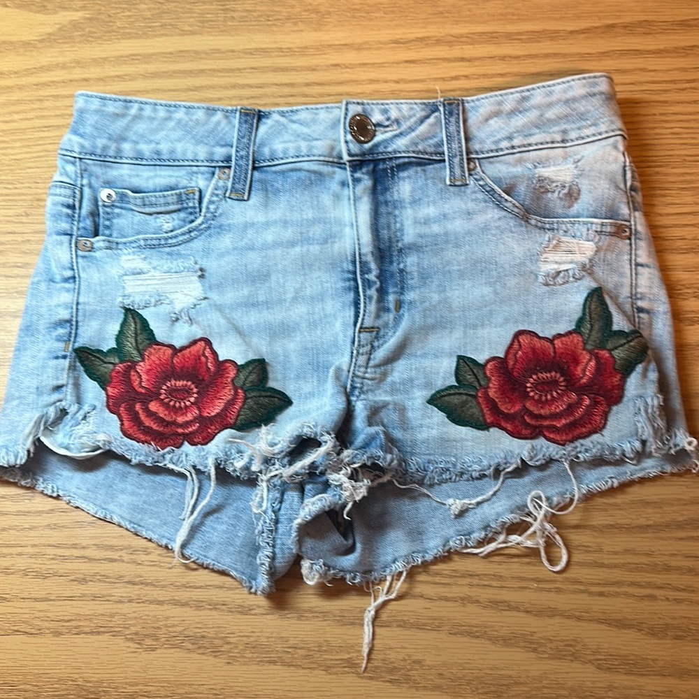 Blue Floral Jean Shorts